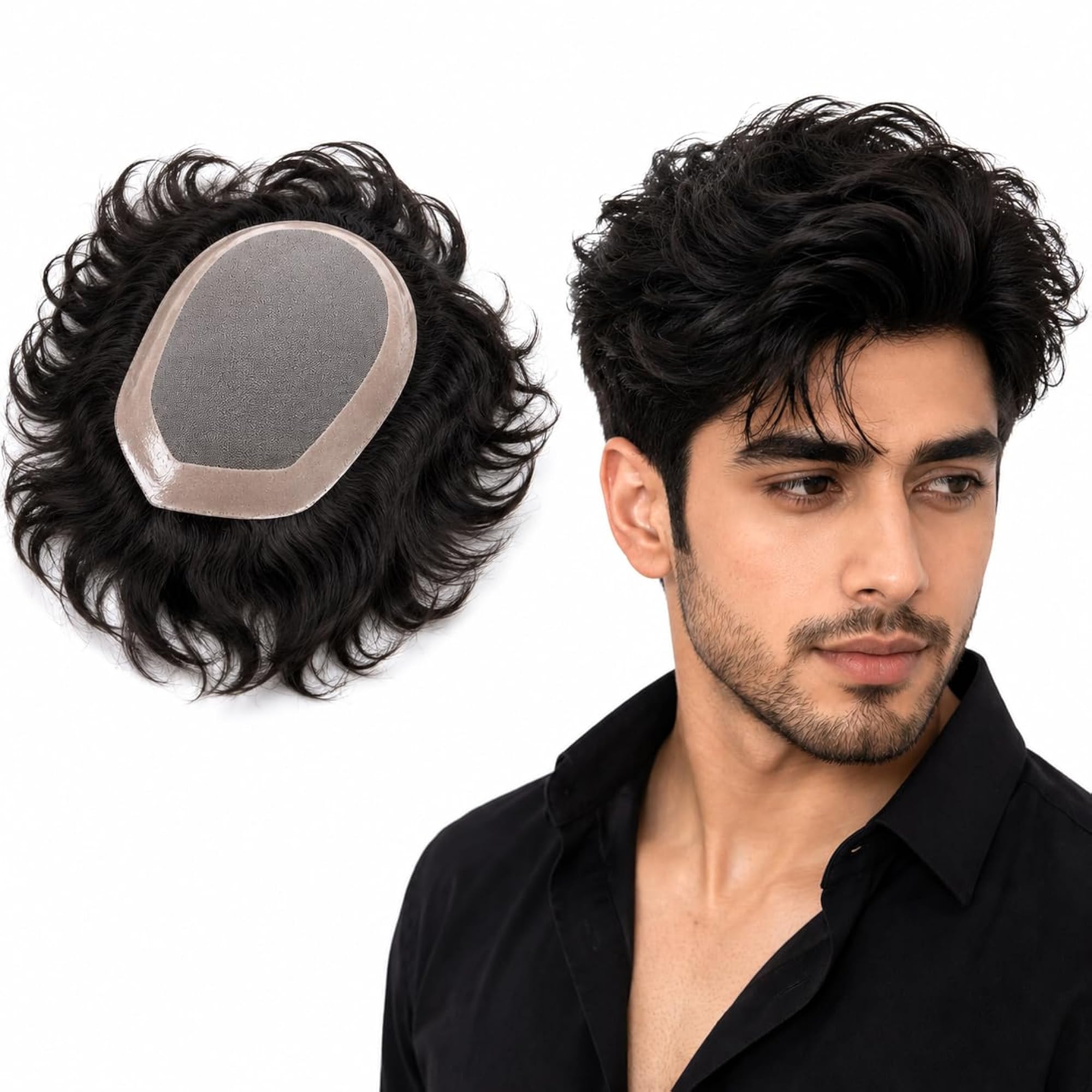 Men's 100% Human Hair Toupee, Silk Base Hair Patch